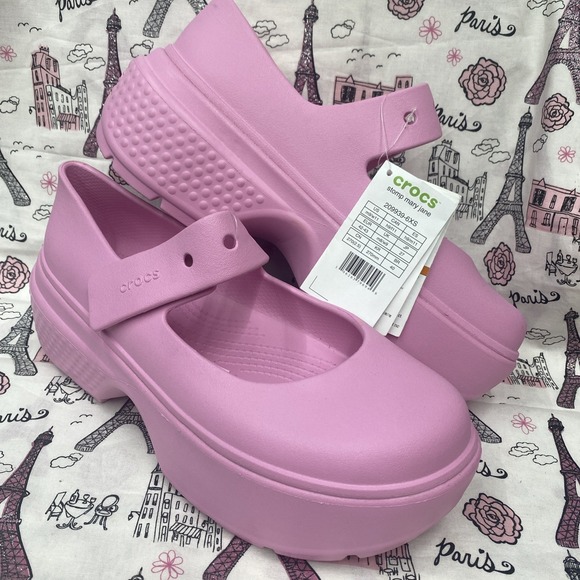 CROCS Shoes - CROCS STOMP MARY JANE SANDAL 209939-6XS PINK TWEED US M9/W11 Brand New No Bag